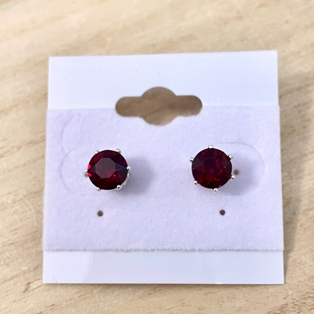 Ruby Red Stud Earrings Made with Swarovski Crystals Silver Overlay NWOT